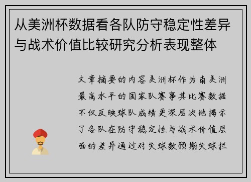 从美洲杯数据看各队防守稳定性差异与战术价值比较研究分析表现整体